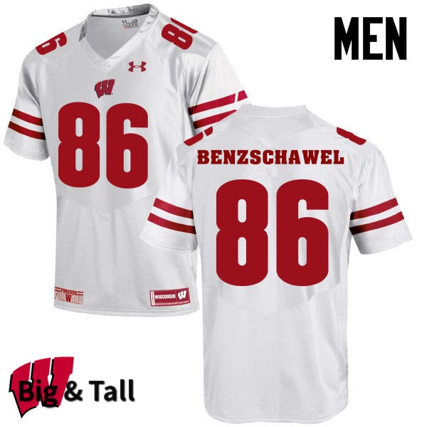 Wisconsin Badgers Men's #86 Luke Benzschawel NCAA Under Armour Authentic White Big & Tall College Stitched Football Jersey UG40L48UR